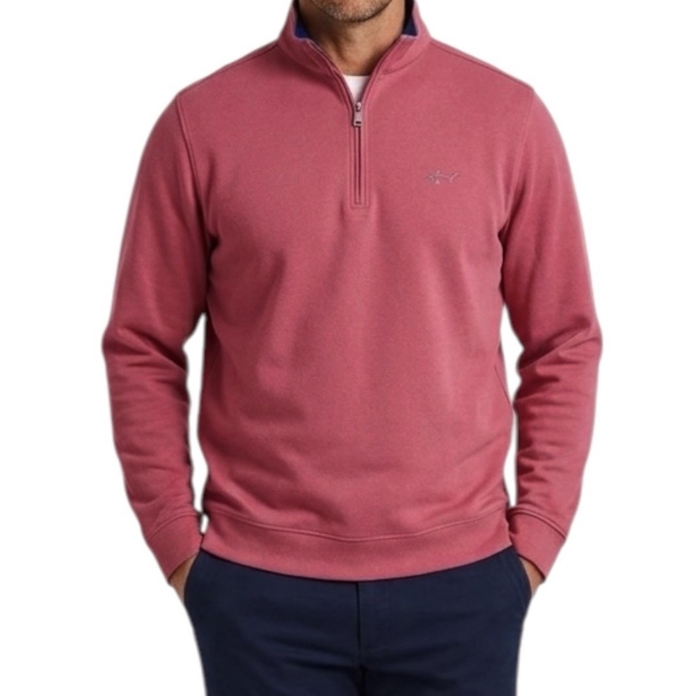 GREG NORMAN 1/4 Zip Pullover sz L Coral Pink 100% Cotton Long Sleeve Golf
